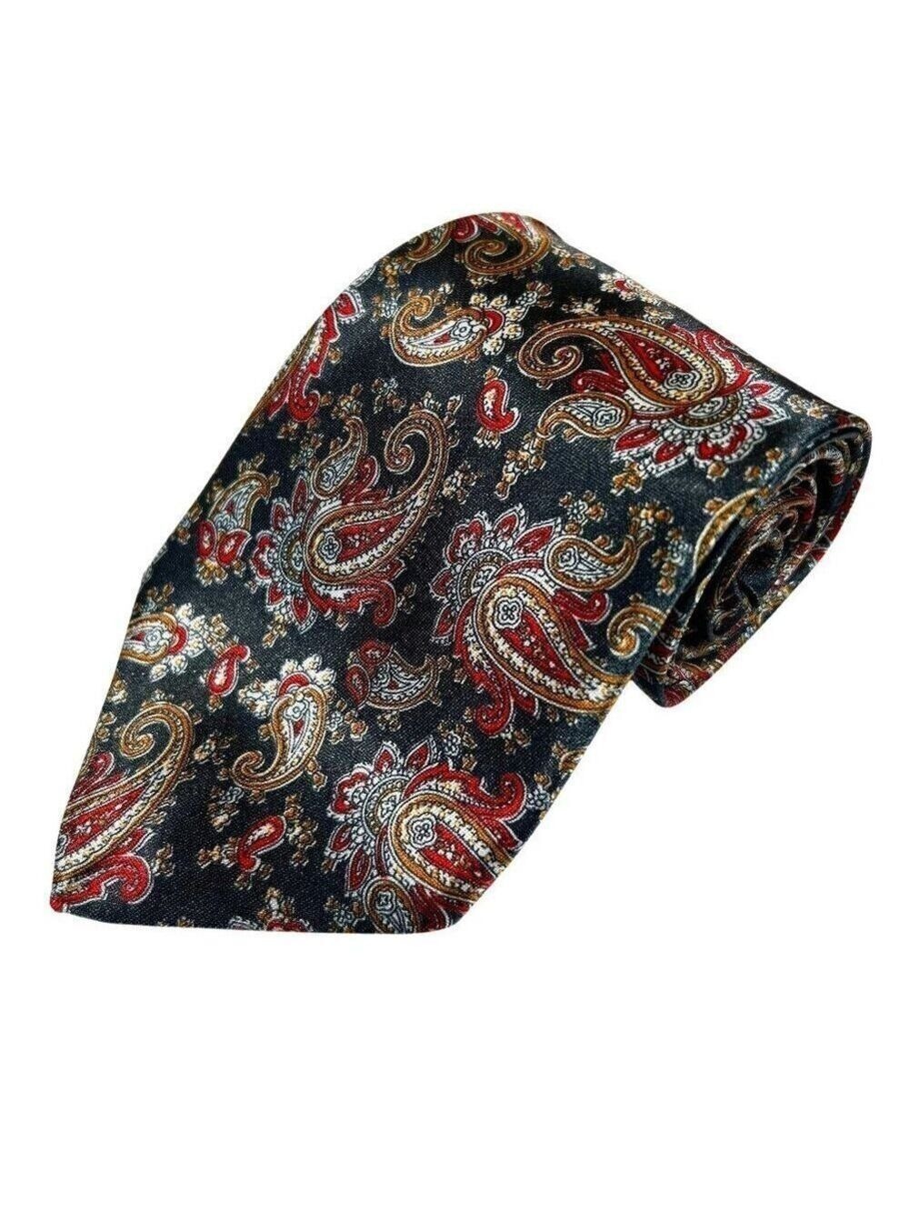 Rene Chagal Men's Black Red Paisley Silk Handmade Necktie Tie